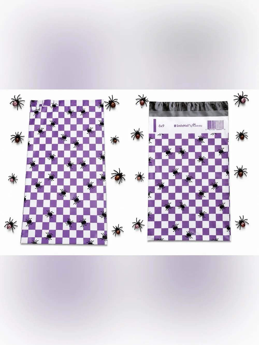 30 6” x 9” Halloween Checkered Spider Poly Mailers